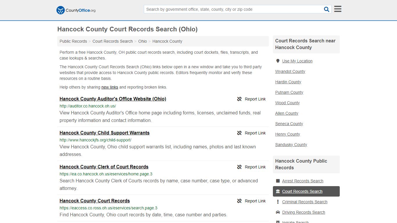 Hancock County Court Records Search (Ohio) - County Office